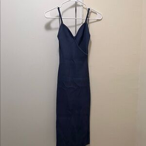 Guess Navy Slip Midi Dress with V-Neck